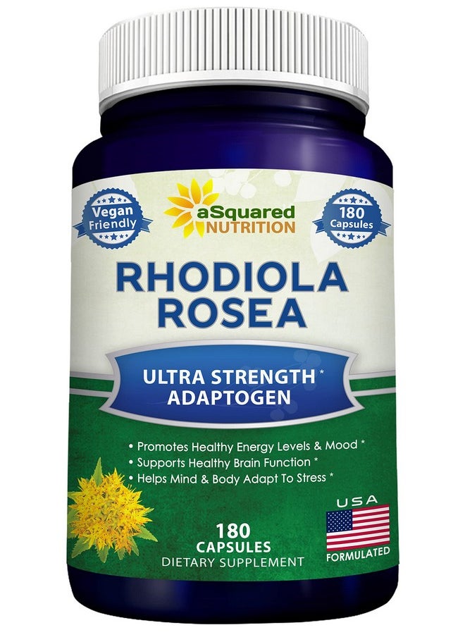 aSquared Nutrition - Rhodiola Rosea Supplement 1000Mg 180 Vegan Capsules Max Strength Rhodiola Root Extract Pills Improve Pure Energy Brain Function & Stress Relief Golden Root Herb Powder Tablets Men & Women - Image 1