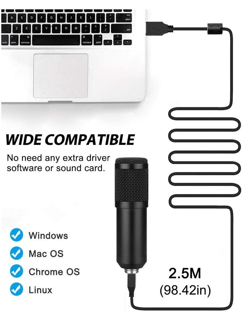 Professional Studio Mic Kit, USB Condenser Microphone with Adjustable Stand, 192KHZ/24BIT, PlugPlay, Professional Studio Podcast Microphone for Recording YouTube Gaming - Image 5