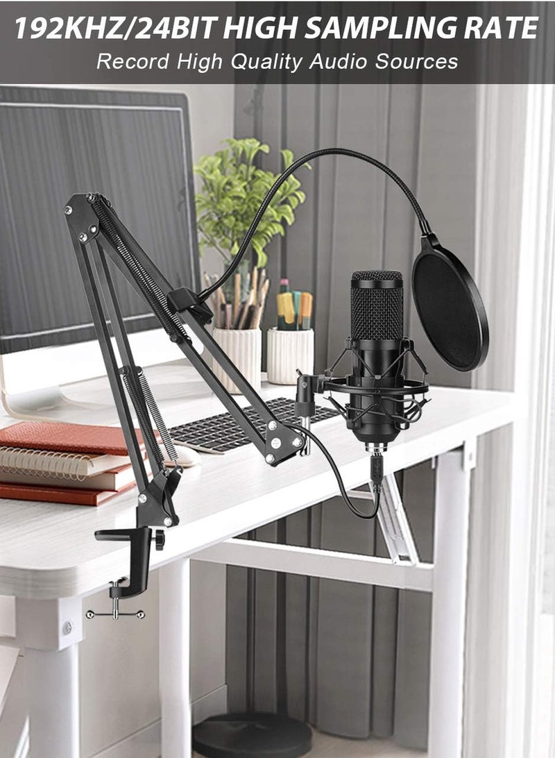 Professional Studio Mic Kit, USB Condenser Microphone with Adjustable Stand, 192KHZ/24BIT, PlugPlay, Professional Studio Podcast Microphone for Recording YouTube Gaming - Image 2