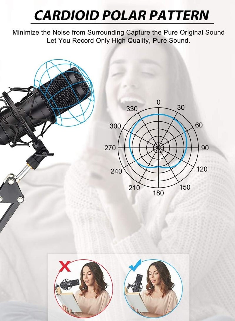 Professional Studio Mic Kit, USB Condenser Microphone with Adjustable Stand, 192KHZ/24BIT, PlugPlay, Professional Studio Podcast Microphone for Recording YouTube Gaming - Image 4