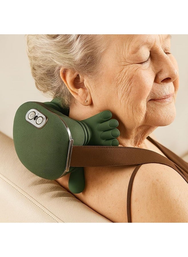 معجب جهاز تدليك حيوي جديد ساخن، جهاز تدليك محمول للرقبة والظهر بالضغط على نقاط معينة من الجسم، تدليك كهربائي عميق للأنسجة بتقنية العجن رباعي الأبعاد، تصميم يحاكي اليد البشرية، يخفف الألم ويرخي العضلات (أخضر). - Image 4