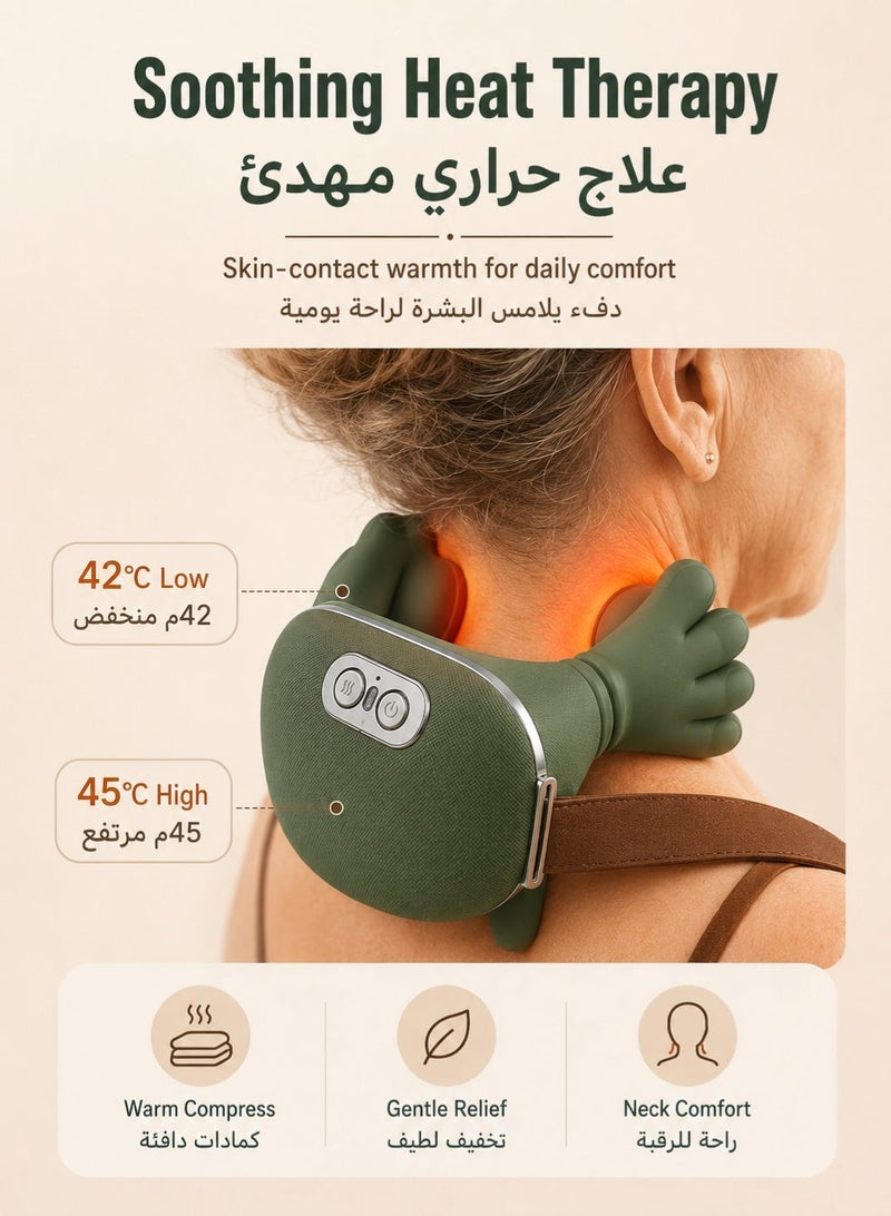 MUMO Neck and Shoulder Massager, A New Type of Bionic Heated Massager, Portable Acupressure Neck and Back Massager, Electric Deep Tissue 4d Kneading Massage, Simulated Human Hand Design, Relieves Pain and Relaxes Muscles (Green) - Image 3