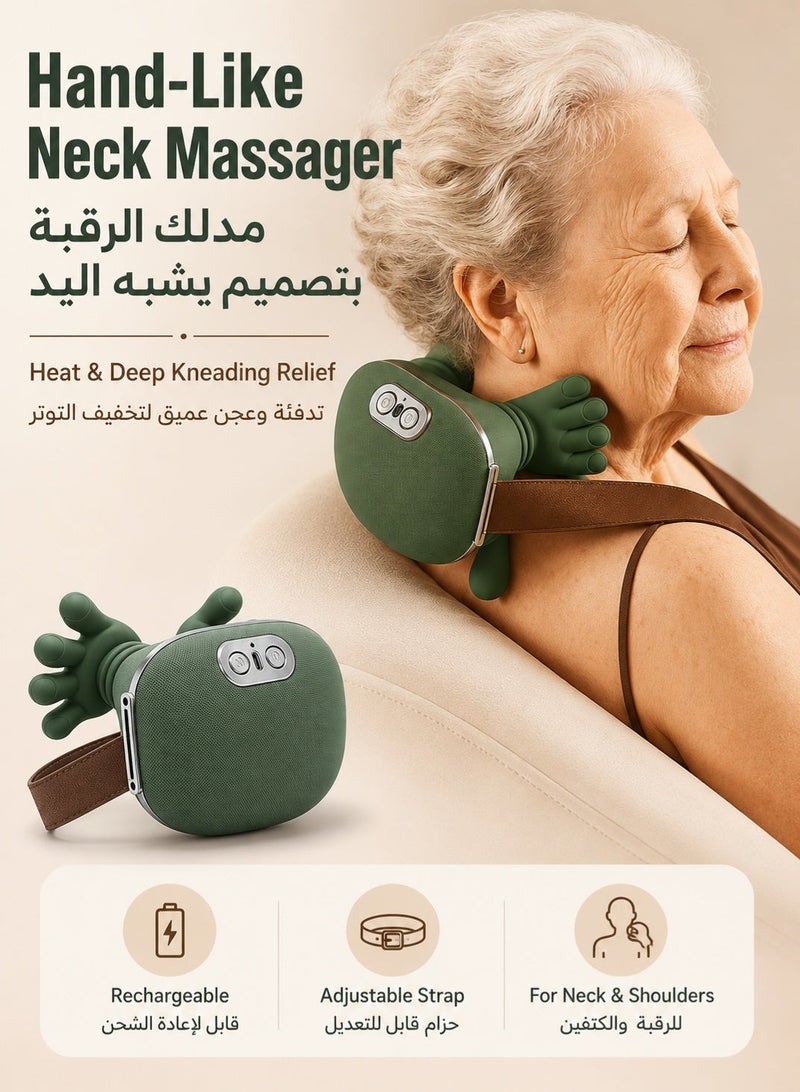 MUMO Neck and Shoulder Massager, A New Type of Bionic Heated Massager, Portable Acupressure Neck and Back Massager, Electric Deep Tissue 4d Kneading Massage, Simulated Human Hand Design, Relieves Pain and Relaxes Muscles (Green) - Image 2