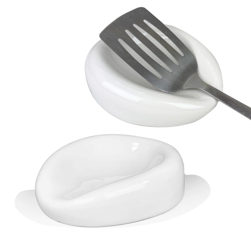 Scarlettwares Kitchen Utensil Spoon Holder For Stove Top and Countertop Cooking Spoon Rest Utensil Holder Cooking Utensil Rest Ceramic White
