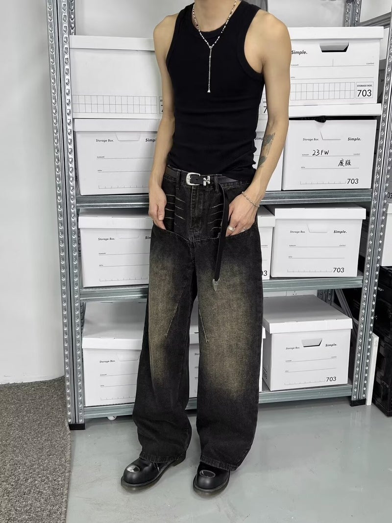 American High Street Retro Design Jeans Men'S And Women'S Autumn New Versatile Casual Washed Loose Straight Wide-Leg Pants - Image 3