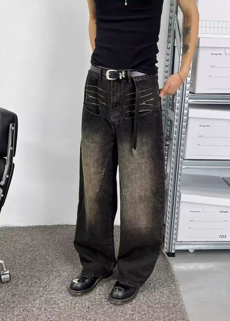 American High Street Retro Design Jeans Men'S And Women'S Autumn New Versatile Casual Washed Loose Straight Wide-Leg Pants - Image 4