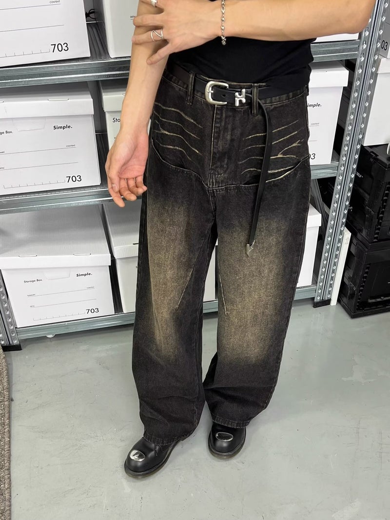 American High Street Retro Design Jeans Men'S And Women'S Autumn New Versatile Casual Washed Loose Straight Wide-Leg Pants - Image 5