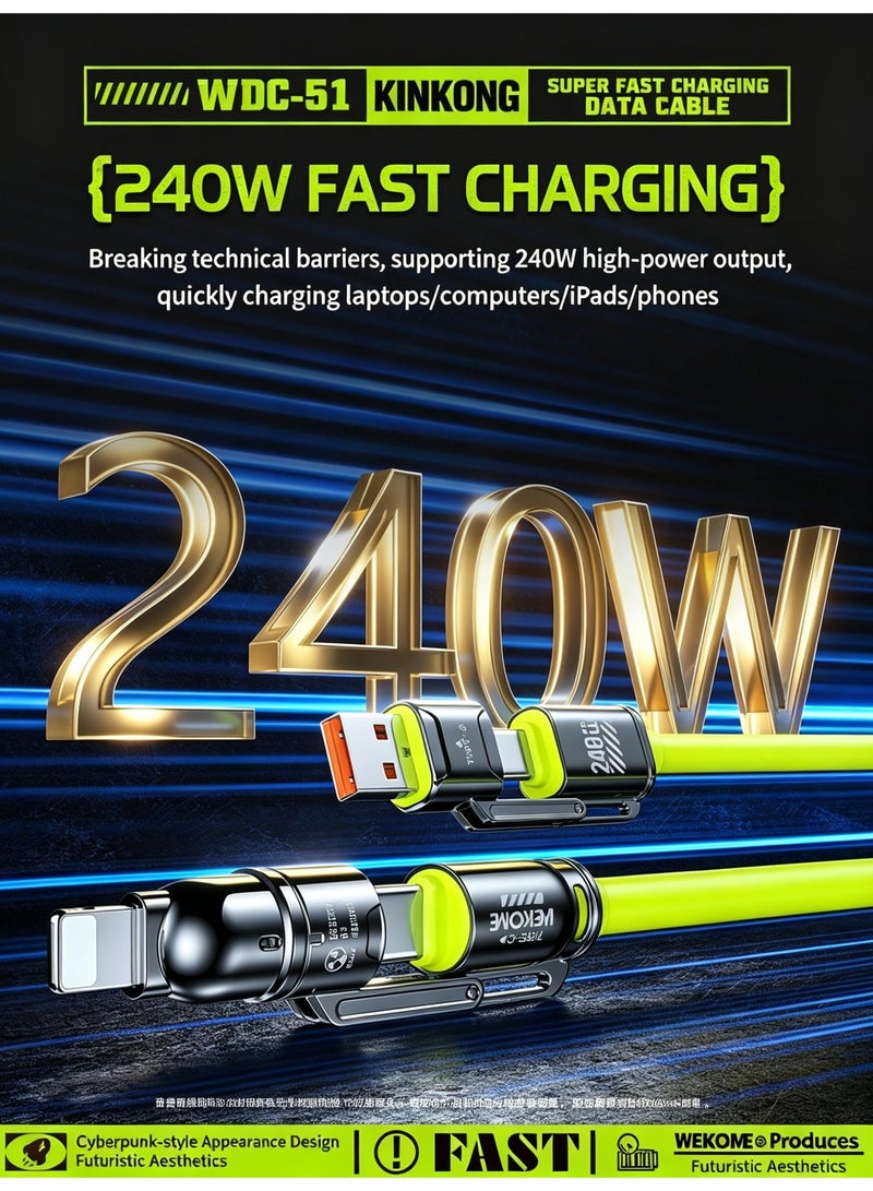 WEKOME 240W 4-in-1 QC 3.0 Fast Charging Cable, Liquid Silicone Zinc Alloy Connector, Multi-port Universal Charge Cord for Smartphones and Laptops - Image 3