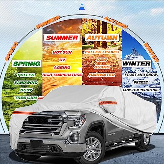rayihni 6 Layers Full Car Cover for Pickup/Truck - Waterproof, Insulated, Anti-UV, Snow-Proof, Hail-Resistant, Anti-Wind, All-Weather, Thickened Protection, up to 220 in - Image 3