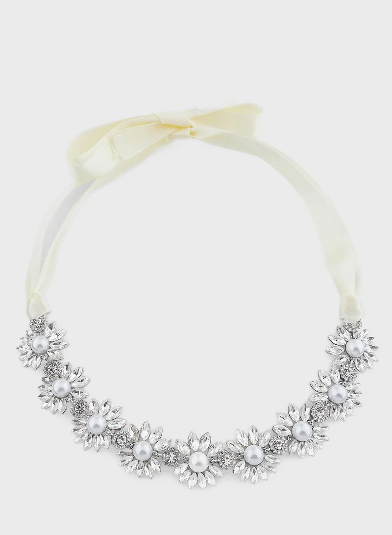 Ella Limited Edition Floral Pearl Diamante Necklace & Drop Earrings Set
