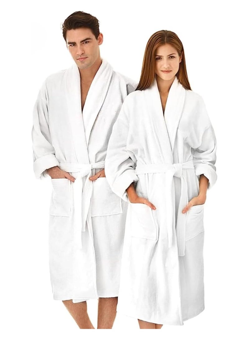 DEROVAN Unisex Bathrobe Towel Robe – Luxurious Turkish White Terry 100% Cotton | Super Soft, Highly Absorbent & Skin-Friendly | Hotel & Spa Style Shawl Collar Bathrobe | Perfect for Everyday Use & Gifting - Image 4