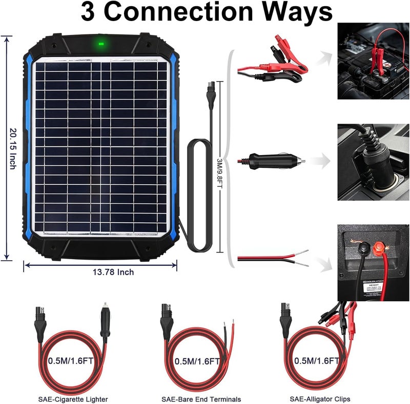 SUNER POWER 18W 12V Solar Battery Trickle Charger & Maintainer PRO, Built-in Intelligent MPPT Charge Controller, Waterproof 12 Volt Solar Panel Charging Kits for Car Auto Marine RV Trailer Boat Camper - Image 5
