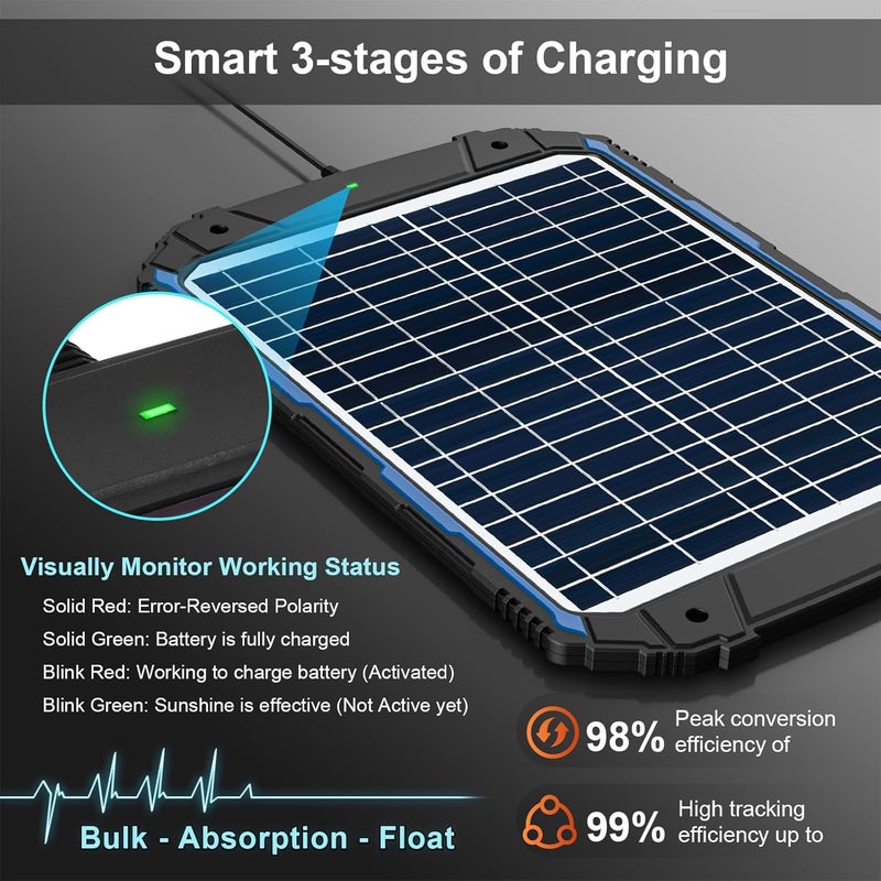 SUNER POWER 18W 12V Solar Battery Trickle Charger & Maintainer PRO, Built-in Intelligent MPPT Charge Controller, Waterproof 12 Volt Solar Panel Charging Kits for Car Auto Marine RV Trailer Boat Camper - Image 3