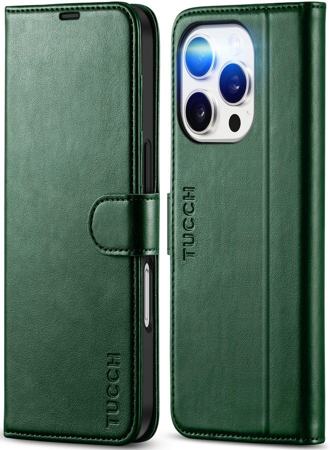 TUCCH محفظة TUCCH لهاتف iPhone 16 Pro، حماية [غلاف داخلي مقاوم للصدمات من مادة TPU]، جلد PU [حجب RFID] [4 حامل بطاقات] غطاء مغناطيسي متوافق مع iPhone 16 Pro 2024، أخضر - Image 1