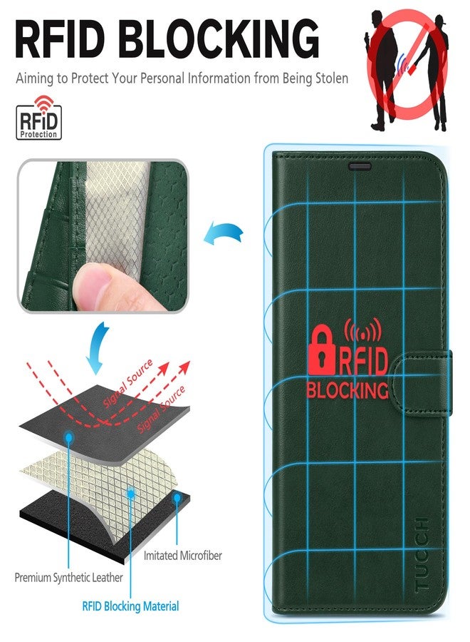 TUCCH محفظة TUCCH لهاتف iPhone 16 Pro، حماية [غلاف داخلي مقاوم للصدمات من مادة TPU]، جلد PU [حجب RFID] [4 حامل بطاقات] غطاء مغناطيسي متوافق مع iPhone 16 Pro 2024، أخضر - Image 3