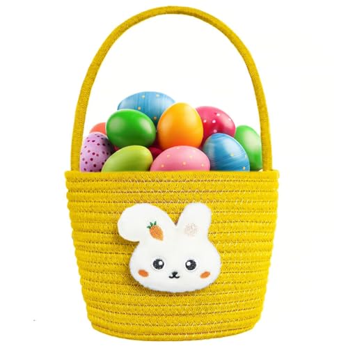 Poschnor Easter Basket for Kids Easter Bunny Basket with Gift Bags and Ribbons Woven Cotton Rope Egg Easter Baskets for Girls Boys Toddler Babies Yellow - Image 1