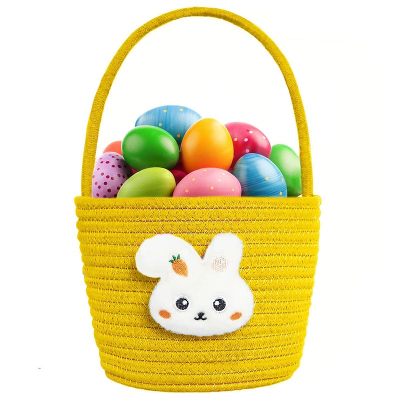 Poschnor Easter Basket for Kids Easter Bunny Basket with Gift Bags and Ribbons Woven Cotton Rope Egg Easter Baskets for Girls Boys Toddler Babies Yellow - Image 2