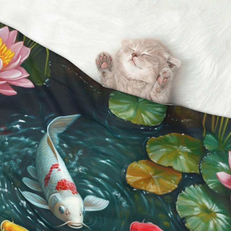 Cat Dog Blanket Japanese Fish Swimming in The Pond Ultra Soft Warming Mat for Indoor Pet Beds Furniture 27.6 X 19.7inch - Image 3