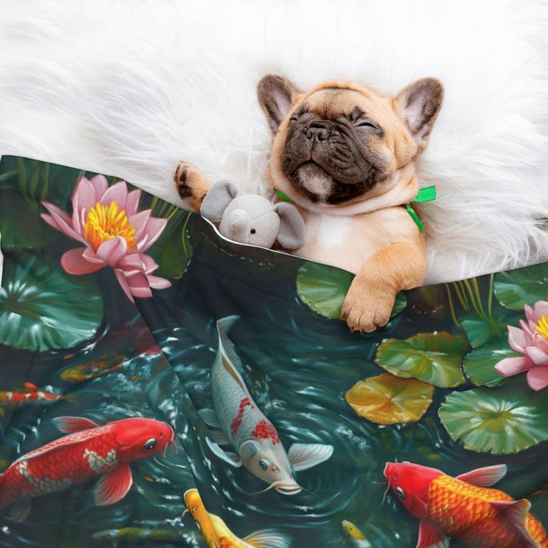 Cat Dog Blanket Japanese Fish Swimming in The Pond Ultra Soft Warming Mat for Indoor Pet Beds Furniture 27.6 X 19.7inch - Image 4