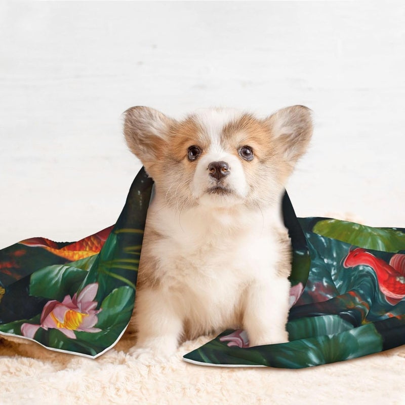 Cat Dog Blanket Japanese Fish Swimming in The Pond Ultra Soft Warming Mat for Indoor Pet Beds Furniture 27.6 X 19.7inch - Image 5