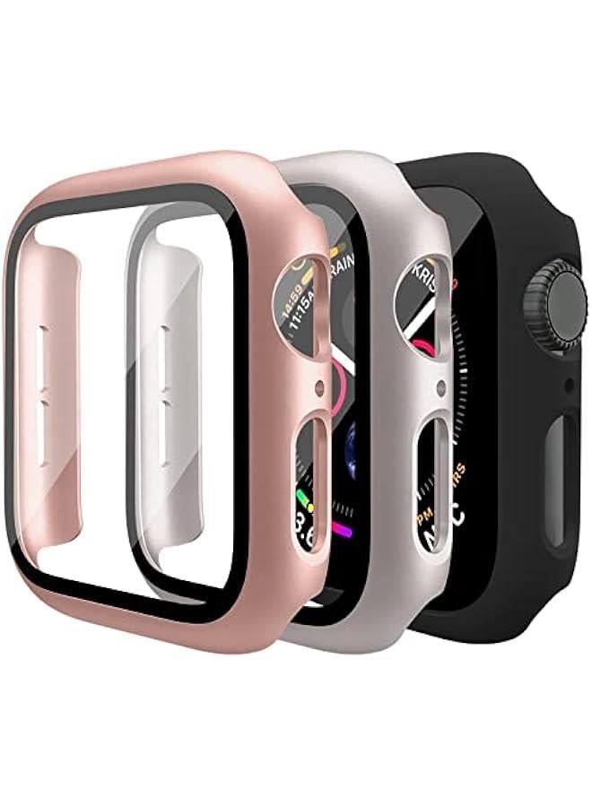 3 Pack Case for Apple Watch SE 40mm Series 6 Series 5 Series 4 Hard PC Case with Tempered Glass Screen Protector Waterproof Anti-Scratch HD Ultra-Thin Full Protective Cover for iWatch 40mm - Image 1