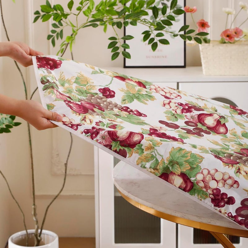 Walrus Round Vinyl Fitted Tablecloth with Flannel Backing Elastic Edge Design Table Cover Waterproof Oil-Proof PVC Table Cloth Stain-Resistant Best for 45"-56" Round - Image 3