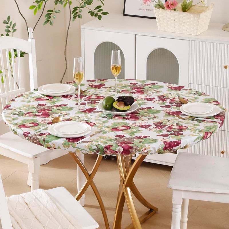 Walrus Round Vinyl Fitted Tablecloth with Flannel Backing Elastic Edge Design Table Cover Waterproof Oil-Proof PVC Table Cloth Stain-Resistant Best for 45"-56" Round - Image 4