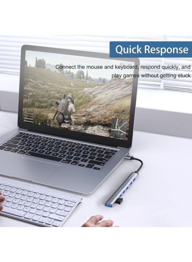 7 in 1 USB Hub, Dual Port USB C & USB 3.0 Multiport Adapter, High-Speed Data Hub with 7 USB Ports, Aluminum Portable Splitter for Laptop, PC, Flash Drive, HDD, Keyboard, Mouse - Image 4