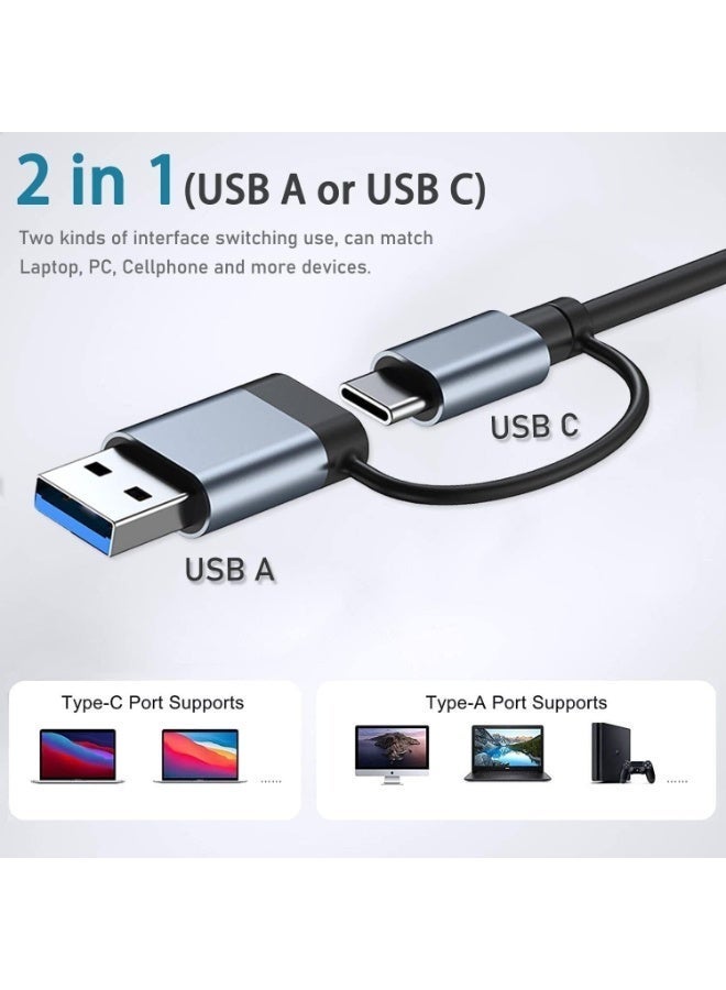 7 in 1 USB Hub, Dual Port USB C & USB 3.0 Multiport Adapter, High-Speed Data Hub with 7 USB Ports, Aluminum Portable Splitter for Laptop, PC, Flash Drive, HDD, Keyboard, Mouse - Image 2