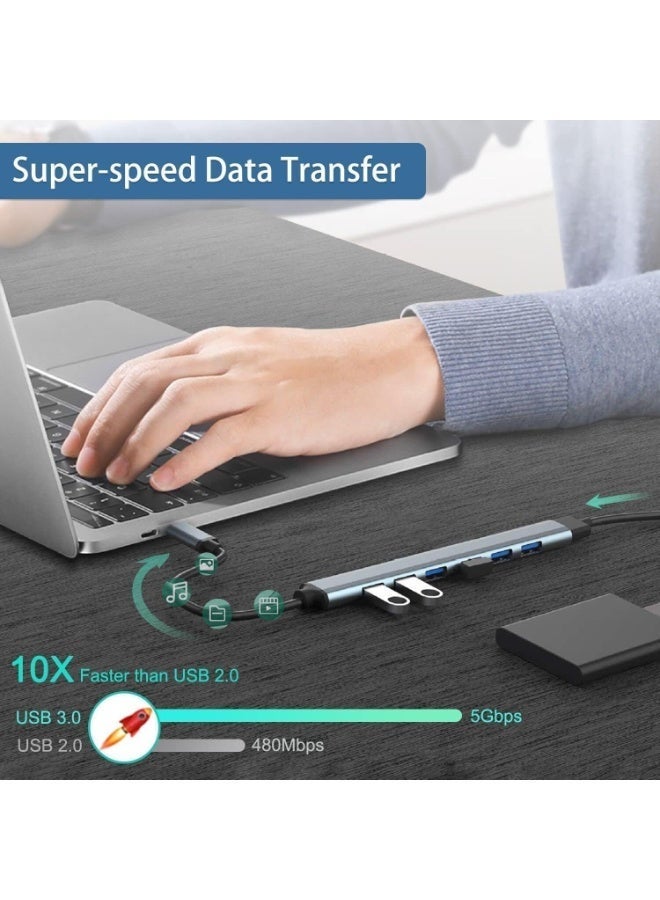 7 in 1 USB Hub, Dual Port USB C & USB 3.0 Multiport Adapter, High-Speed Data Hub with 7 USB Ports, Aluminum Portable Splitter for Laptop, PC, Flash Drive, HDD, Keyboard, Mouse - Image 3