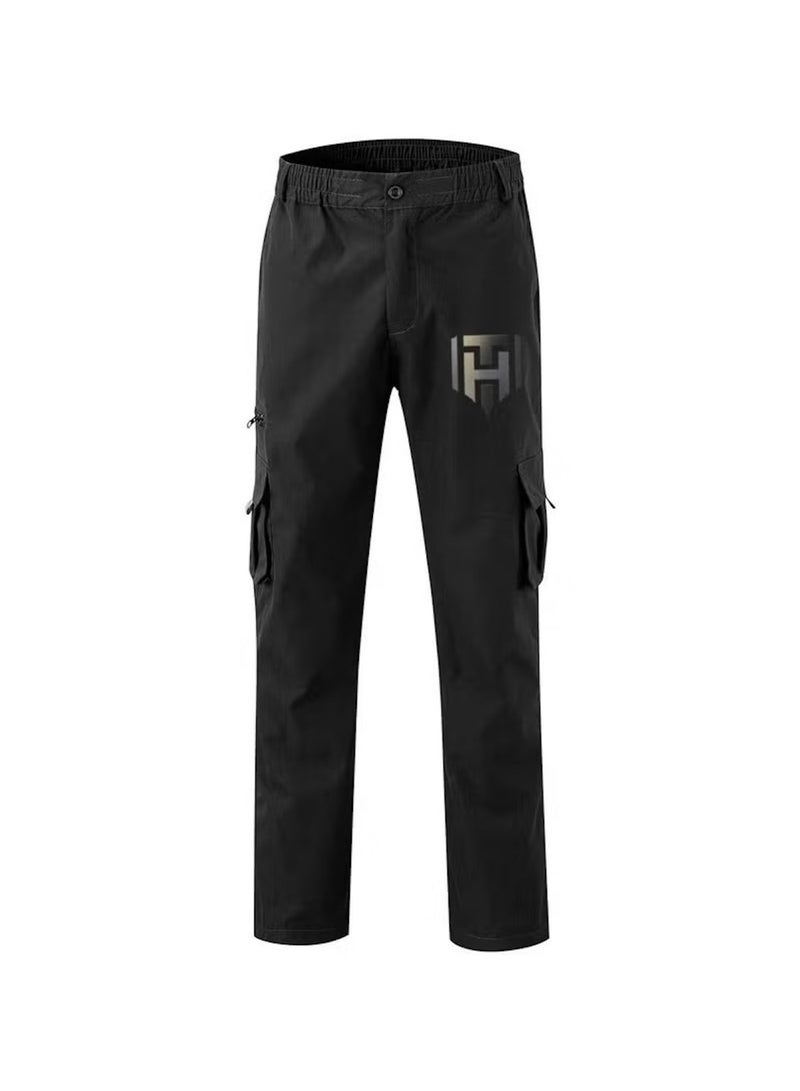 Huitich Men’s Casual Multi-Pocket Workwear Trousers – Black, Size XL  - Image 1