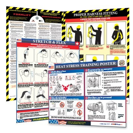 OSHA4LESS.COM 4 Construction Safety Posters - Forklift, Proper Harness Fitting, Stretch & Flex, and Heat Stress Posters - Image 3