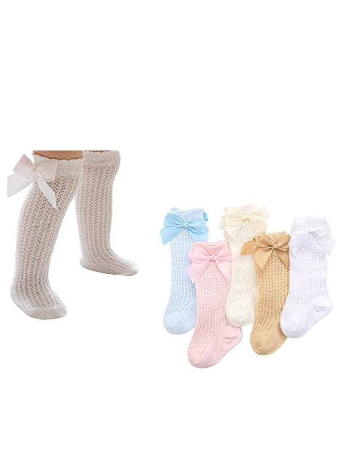 FengSVMA Toddler Newborn Knee High Bowknot Knit Mesh Stockings Baby Girls Princess Lace Socks- 0-12 Month  - Image 1