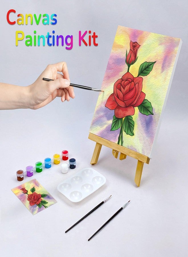 VOCHIC Paint and Sip Kit, Rose Pre Drawn Canvas Painting Kit for Adults Kid Painting Twist Party Supplies for Beginner Gift Favor, 8 Acrylic Colors, 3 Brushes,1 Pallet,1 Image Art Craft Set(8x10) - Image 2