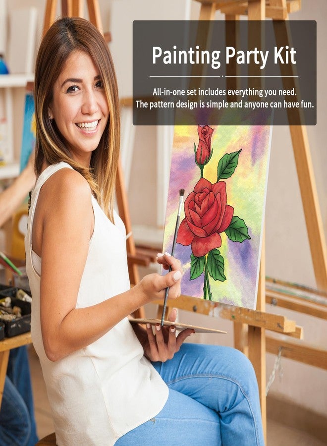 VOCHIC Paint and Sip Kit, Rose Pre Drawn Canvas Painting Kit for Adults Kid Painting Twist Party Supplies for Beginner Gift Favor, 8 Acrylic Colors, 3 Brushes,1 Pallet,1 Image Art Craft Set(8x10) - Image 3