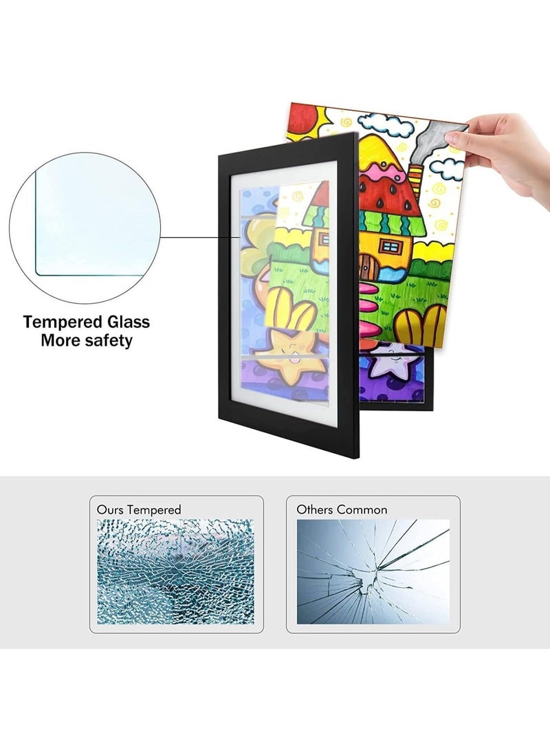 Kids Artwork Display Frame, A4 Size Front Opening Wooden Art Frame with Tempered Glass, Magnetic Door, Elastic Straps, Wall Mount for Children’s Paintings, Photos, Walnut (Light Wood) - Image 5