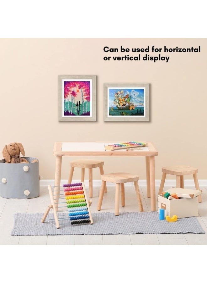 Kids Artwork Display Frame, A4 Size Front Opening Wooden Art Frame with Tempered Glass, Magnetic Door, Elastic Straps, Wall Mount for Children’s Paintings, Photos, Walnut (Light Wood) - Image 2