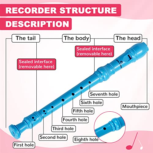 CONJURER Recorder 8 Hole ABS Clarinet German Style Treble flute C Key for Kids with Cleaning Rod, Storage Bag (Blue) - Image 2