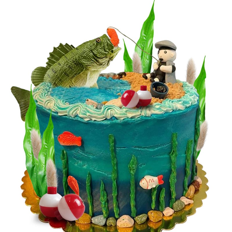 KDPATFAV 24PCS Gone Fishing Cake Topper Fisherman Fish Cake Decoration for Catching the Big One Birthday Theme Party Supplies - Image 1