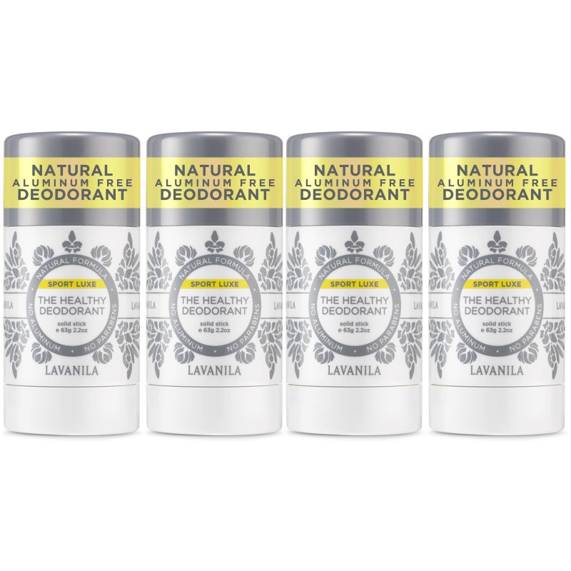 Lavanila Aluminum Free Sport Luxe Deodorant 4pack 2oz Each  The Healthy Deodorant for Men  Women  Triple Odor Protection Fresh Scent Solid Stick Vegan