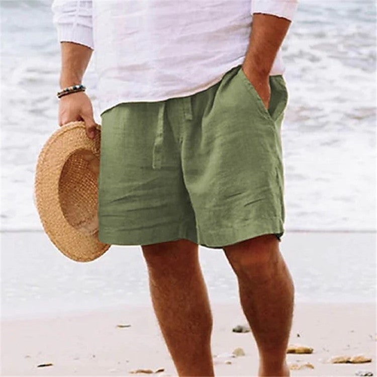 Men'S Shorts Cotton Linen Summer Drawstring Elastoic Waist Straight Legs Solid Color Comfortable Breathable Short Daily Beach - Image 5