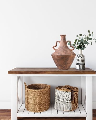 UPWOIGH 14x9.06 in Tall Vintage Ceramic Vase with Handles, Antique Terracotta Pottery Vase for Living Room Table Decor, Rustic Farmhouse Bedroom Decoration, Distressed Brown with Black Markings, Gift - Image 5