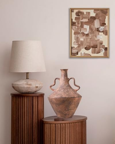 UPWOIGH 14x9.06 in Tall Vintage Ceramic Vase with Handles, Antique Terracotta Pottery Vase for Living Room Table Decor, Rustic Farmhouse Bedroom Decoration, Distressed Brown with Black Markings, Gift - Image 2