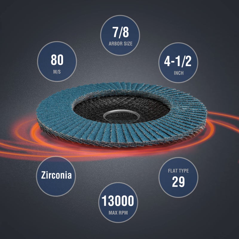 WORKPRO 10-Pack Flap Discs, 4-1/2-inch, Arbor Size 7/8-inch, T29 Zirconia Abrasive Grinding Wheel and Flap Sanding Disc, Includes 60 Grits - Image 3