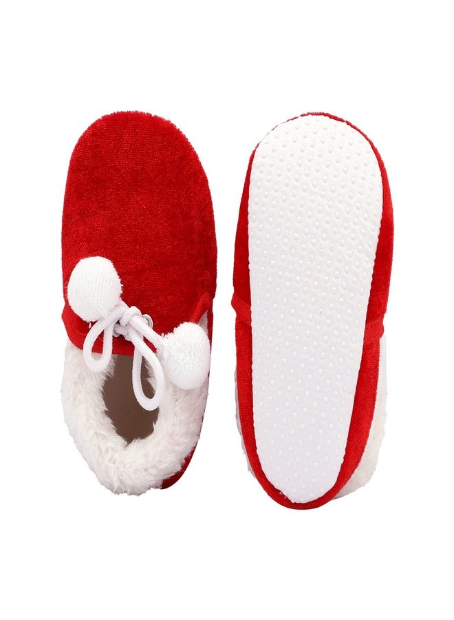 Coco Candy Baby Boys & Girls Kids Unisex Fur & Pom Pom New Born Infant Kids Shoes in Red Velvet - Red, 9 Months to 12 Months - Image 4