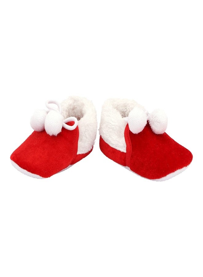 Coco Candy Baby Boys & Girls Kids Unisex Fur & Pom Pom New Born Infant Kids Shoes in Red Velvet - Red, 9 Months to 12 Months - Image 2