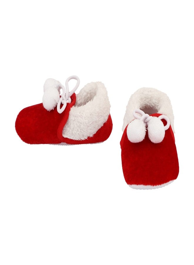 Coco Candy Baby Boys & Girls Kids Unisex Fur & Pom Pom New Born Infant Kids Shoes in Red Velvet - Red, 9 Months to 12 Months - Image 3