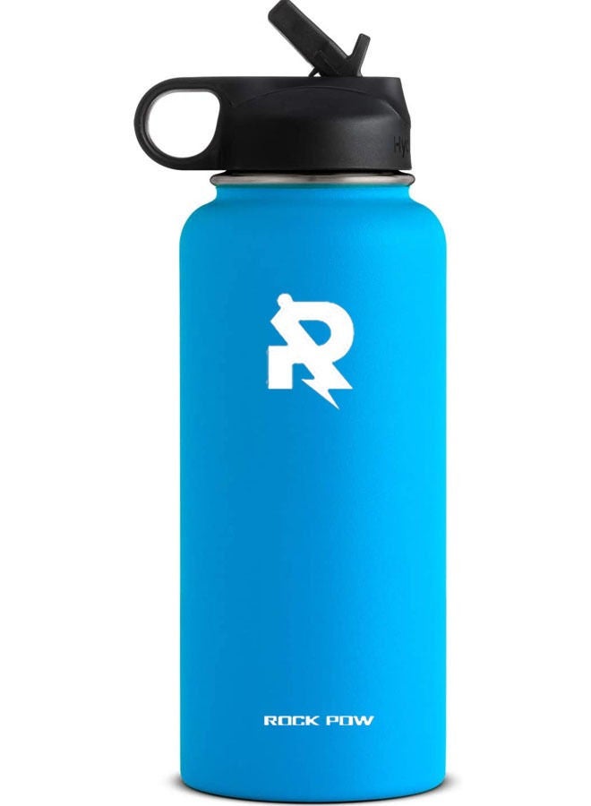 روك بو زجاجة ماء فولاذية مقاومة للصدأ معزولة بالتفريغ الهوائي من Rock Pow بغطاء مصاصة باللون الأزرق ، 40 أونصة - Image 1