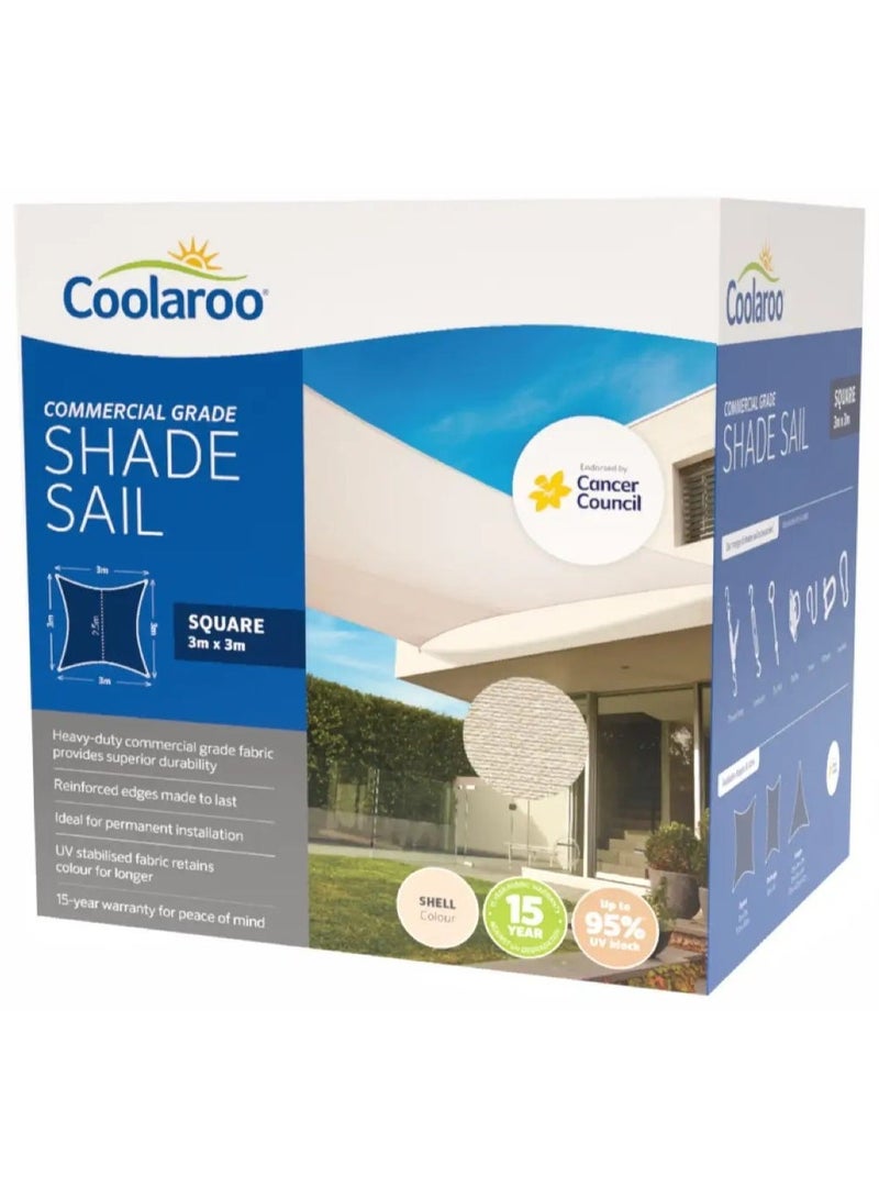 Coolaroo Commercial Grade Square Shell Colour Shade Sail Upto 95% Uv Block 3X3M Size - Image 1
