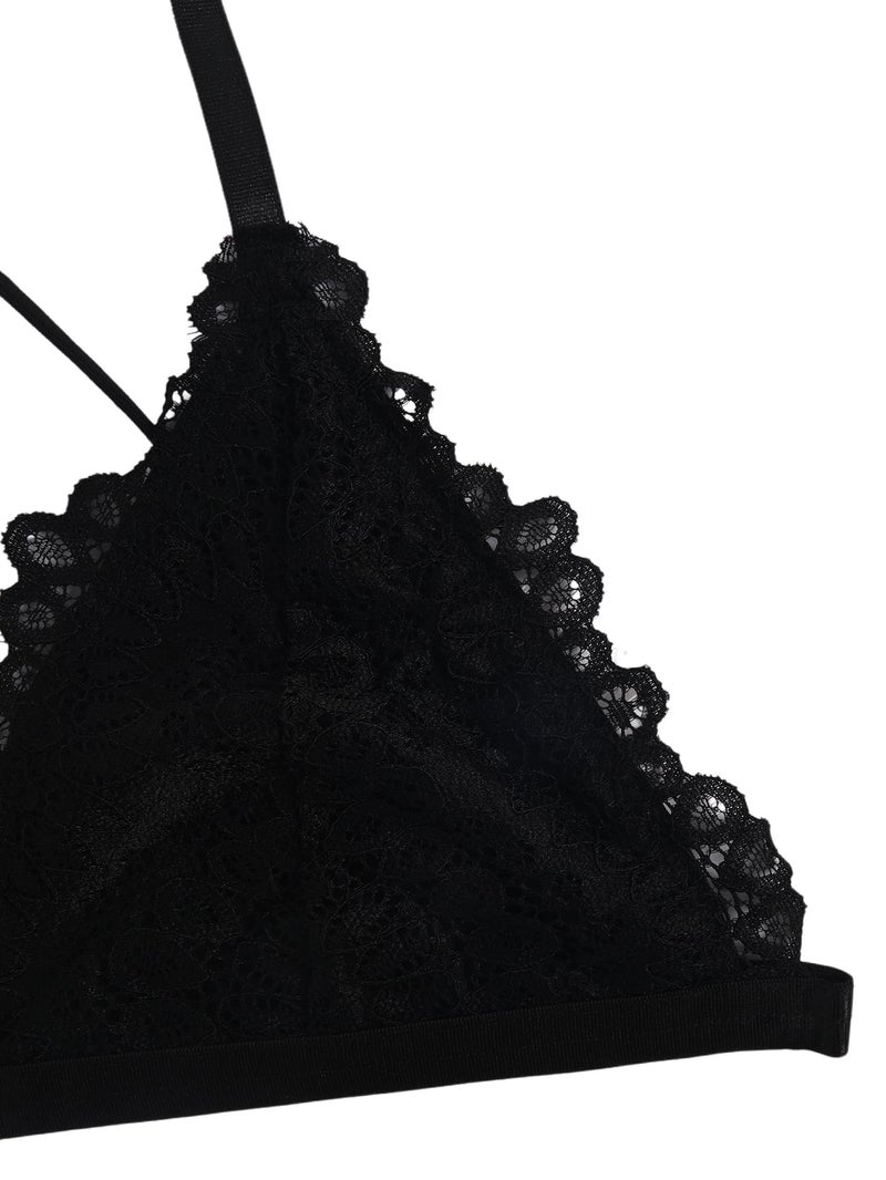 MakeMeChic Lace Bralettes for Women Sexy Bras Sheer Deep V Front Closure Bra Black Large - Image 5